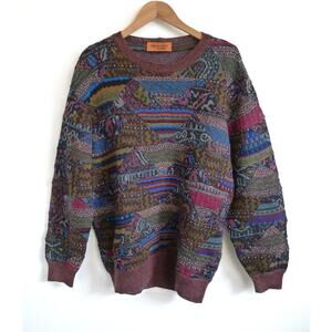 MISSONI UOMO Vintage 80s Patchwork Wool Alpaca Mohair Sweater Made in Italy 50 L
